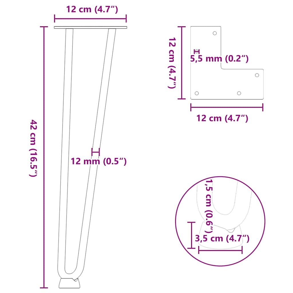 Picioare de masă în ac de păr 4 buc Antracit 42 cm Oțel masiv