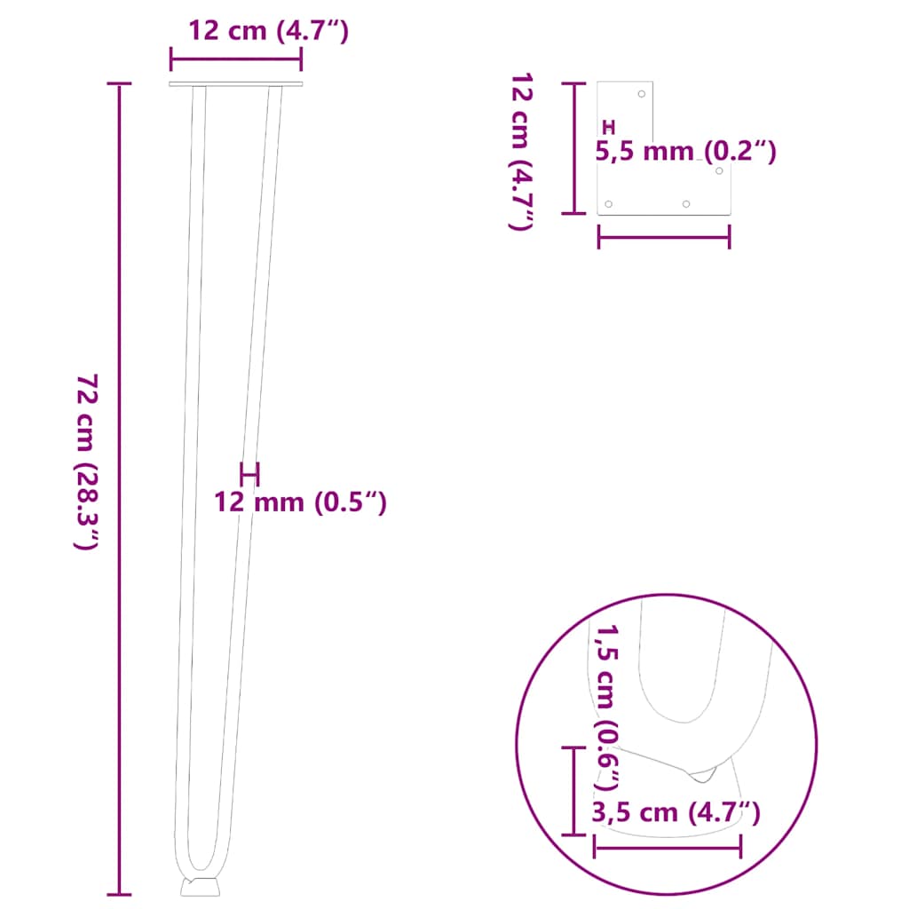 Picioare de masă în ac de păr 4 buc Oțel solid alb 72 cm