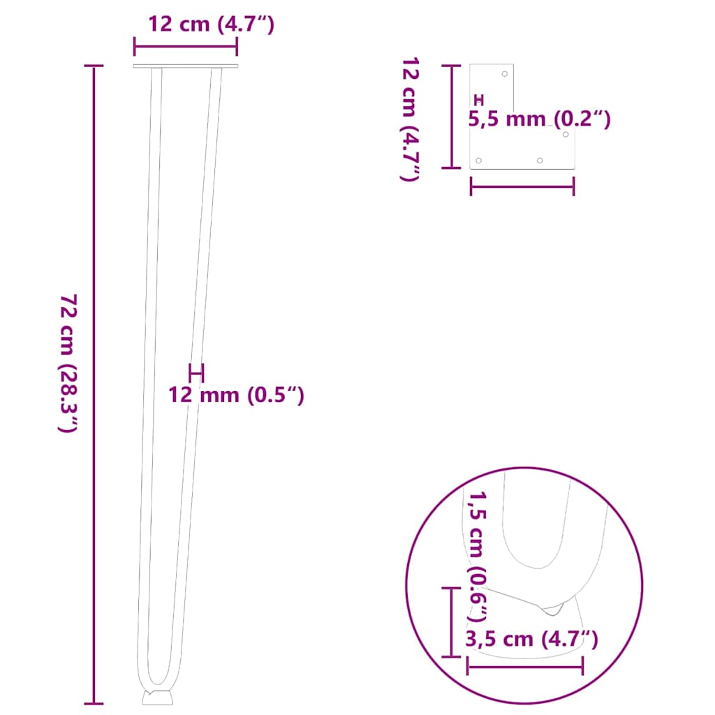 Picioare de masă în ac de păr 4 buc Antracit 72 cm Oțel masiv