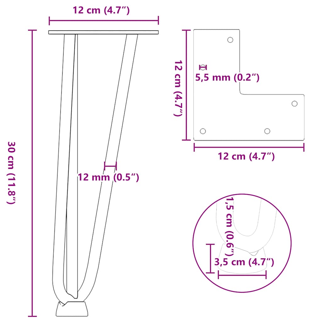 Picioare de masă în ac de păr 4 buc Oțel solid alb 30 cm