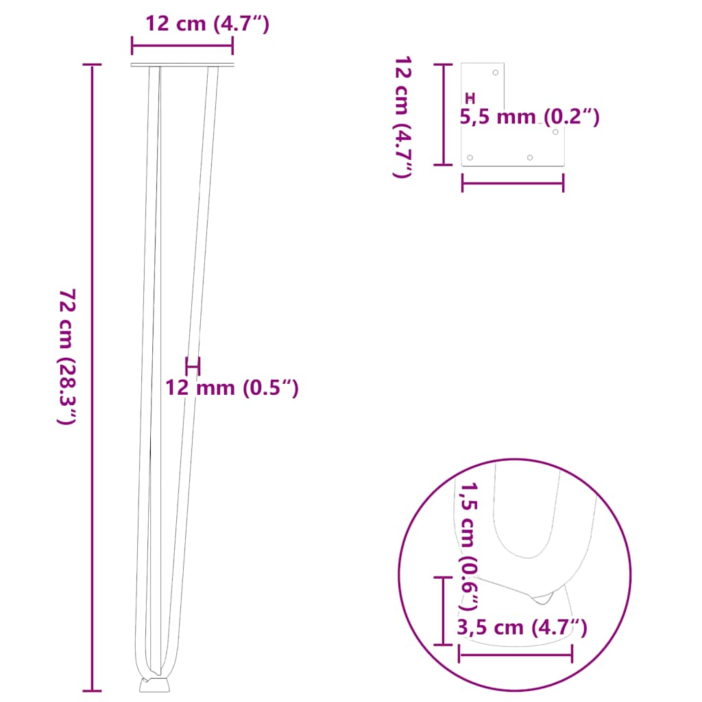 Picioare de masă în ac de păr 4 buc Oțel solid alb 72 cm