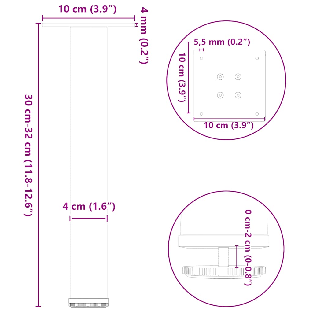 Picioare măsuță de cafea 4 buc Oțel alb 30-32 cm