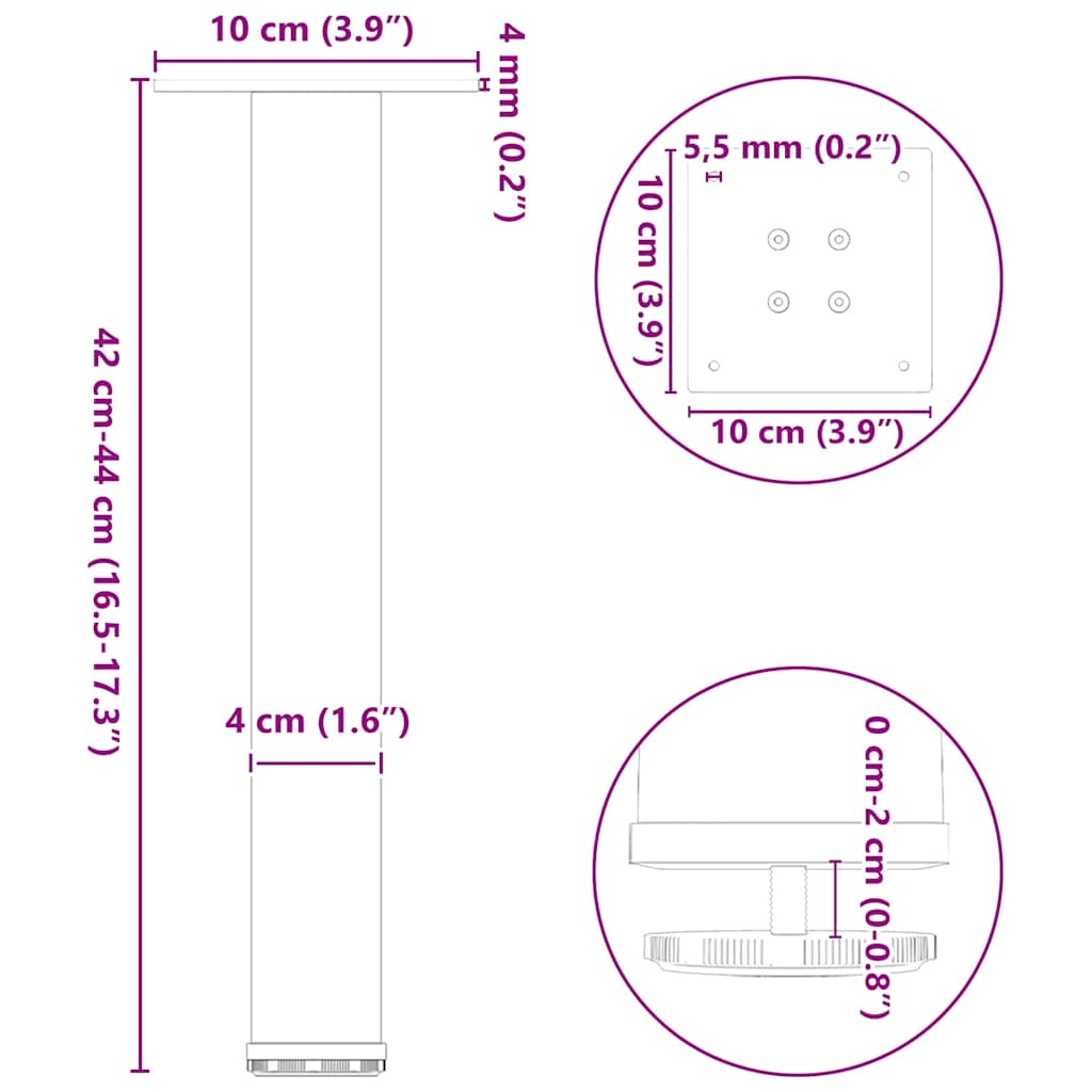 Picioare măsuță de cafea 4 buc Alb 42-44 cm Oțel