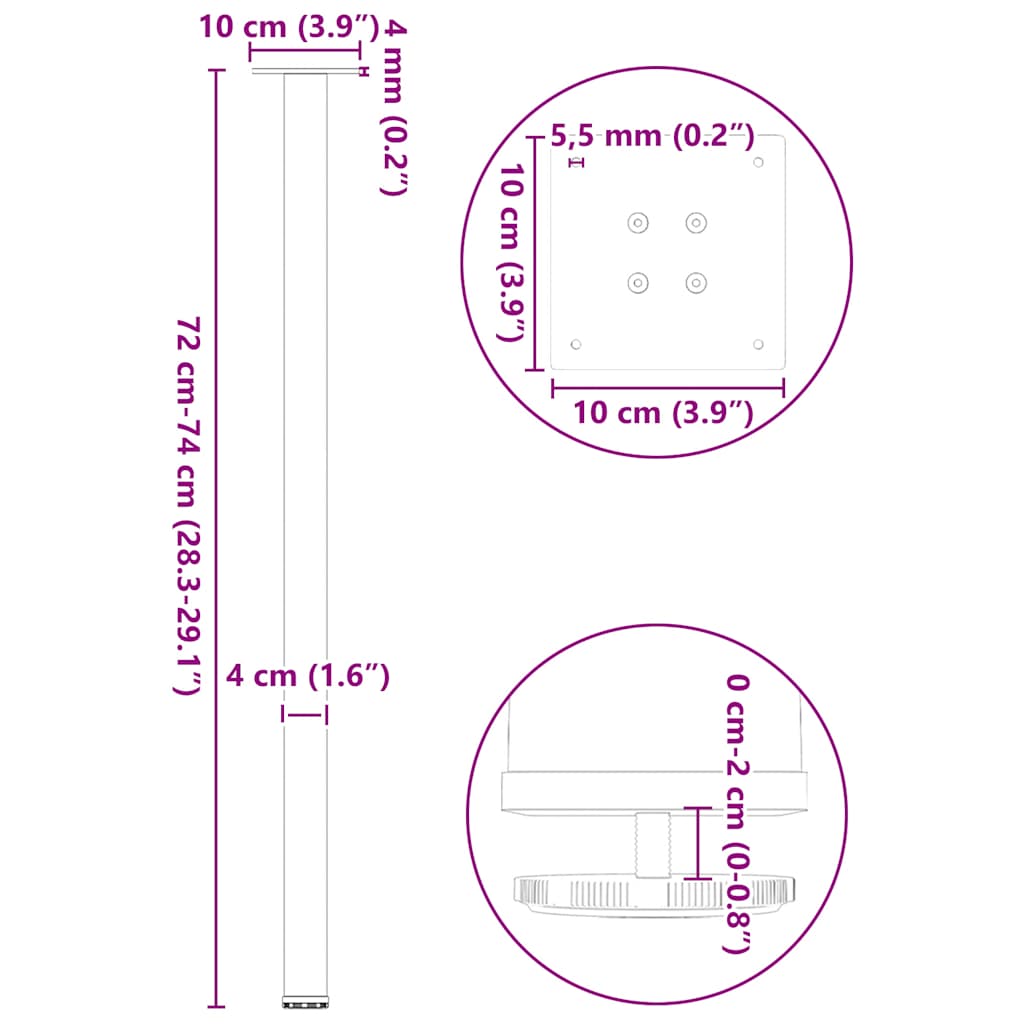 Picioare măsuță de cafea 4 buc Negru 72-74 cm Oțel