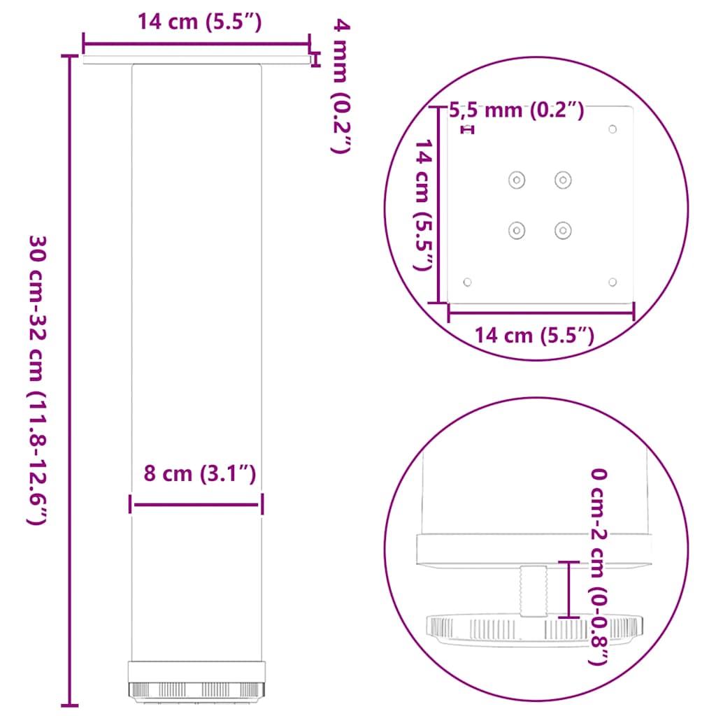 Picioare măsuță de cafea 4 buc Oțel alb 30-32 cm