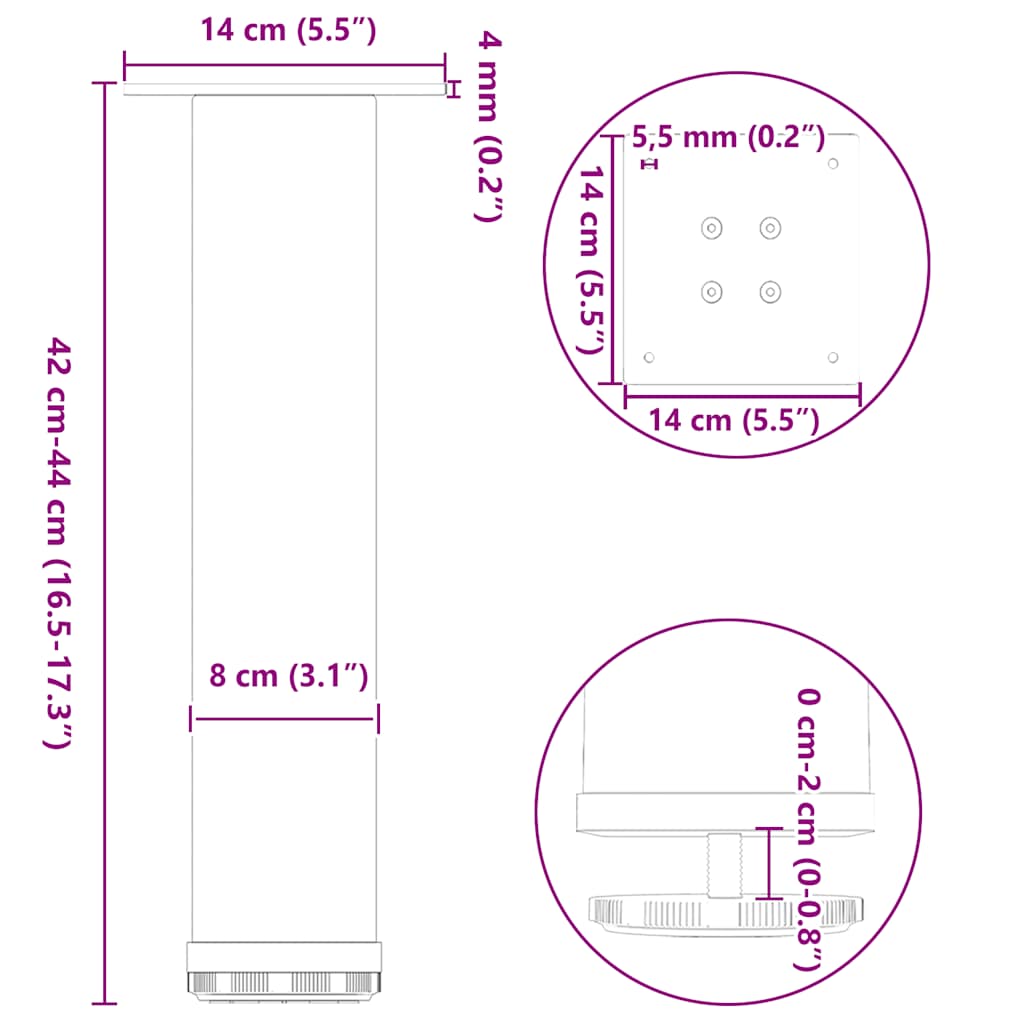 Picioare măsuță de cafea 4 buc Alb 42-44 cm Oțel