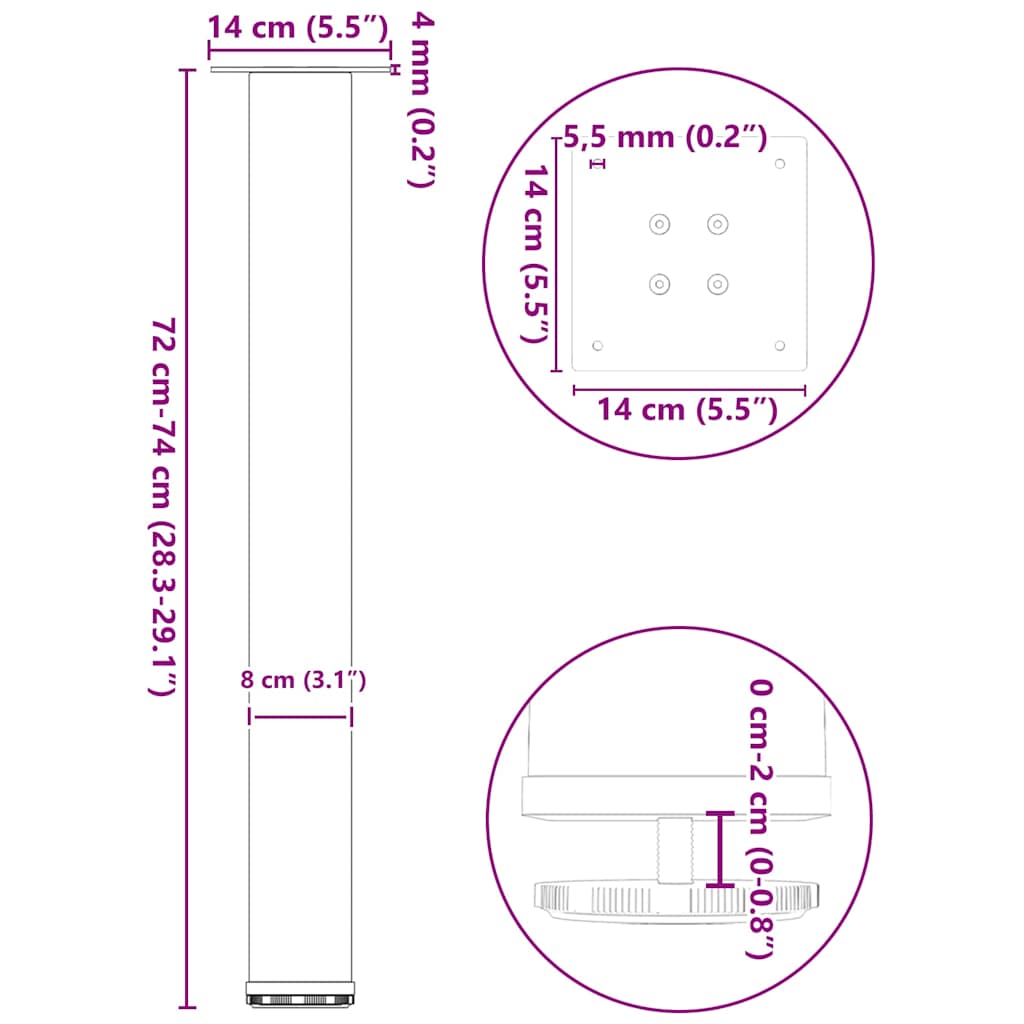 Picioare măsuță de cafea 4 buc Oțel natural 72-74 cm Oțel