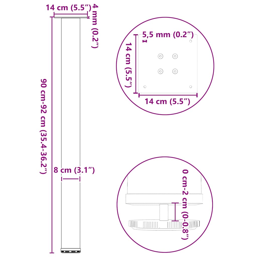 Picioare măsuță de cafea 4 buc Oțel natural 90-92 cm Oțel