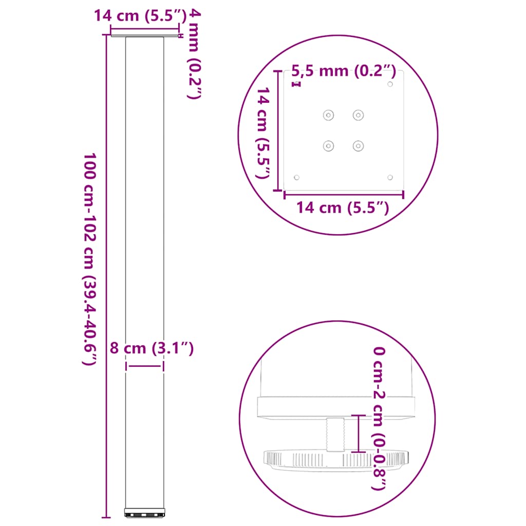 Picioare măsuță de cafea 4 buc Oțel natural 100-102 cm Oțel