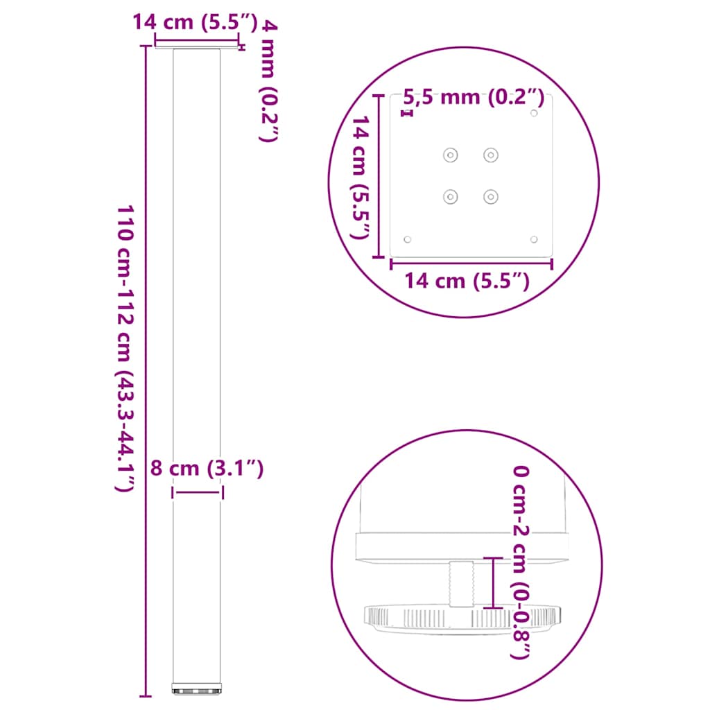 Picioare măsuță de cafea 4 buc Negru 110-112 cm Oțel