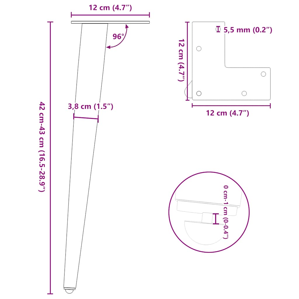 Picioare măsuță de cafea formă conică 4 buc alb 42-43 cm oțel