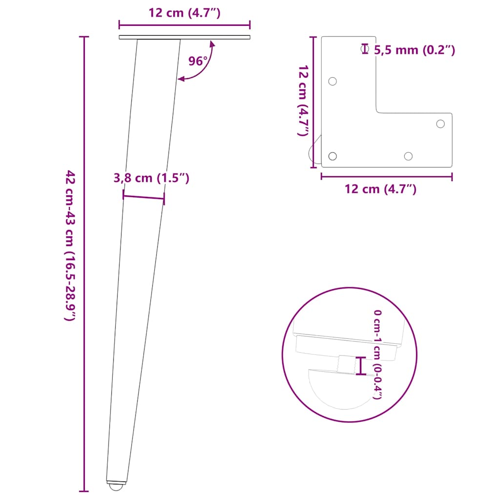 Picioare măsuță cafea Formă conică 4 buc Antracit 42-43 cm Oțel