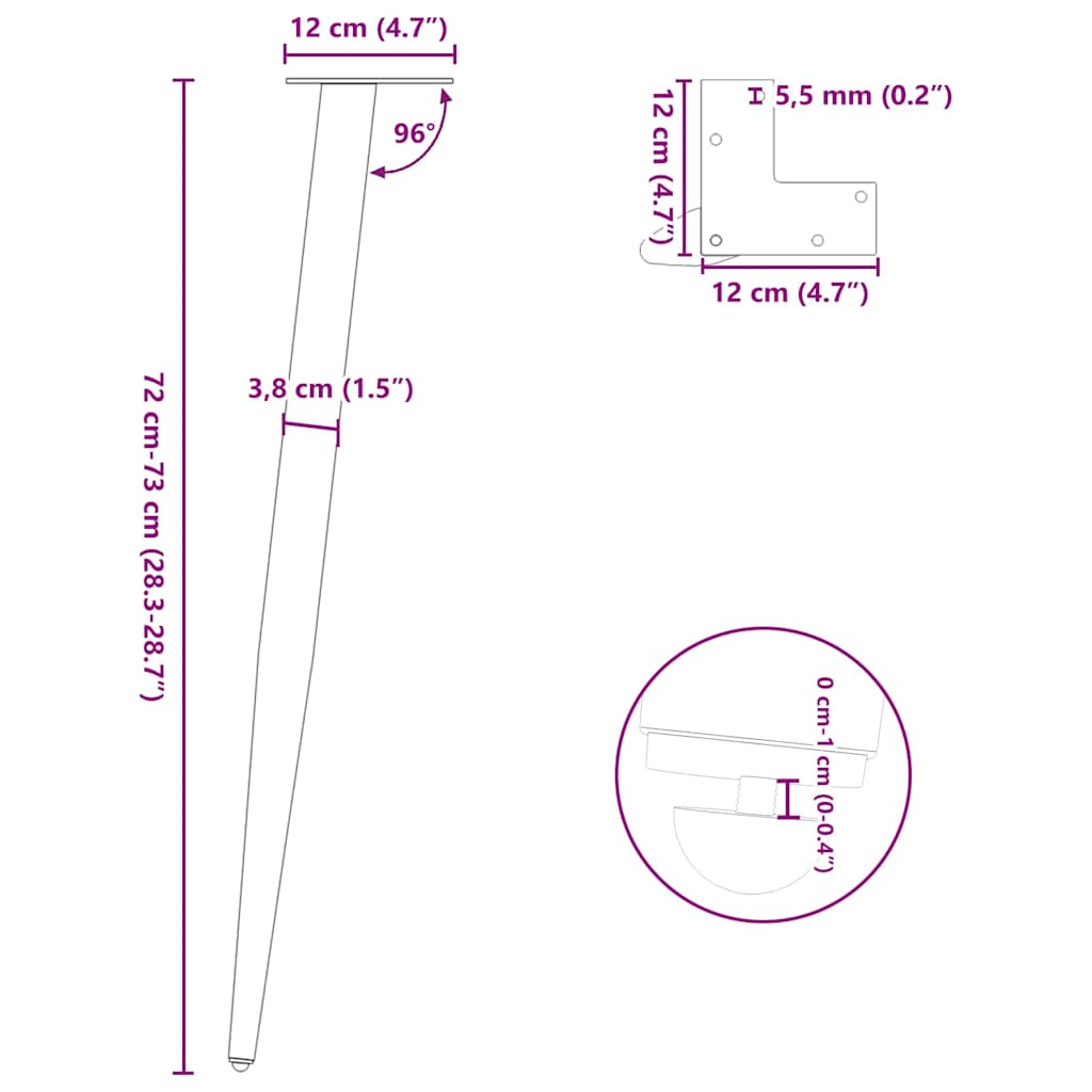 Picioare măsuță cafea Formă conică 4 buc Antracit 72-73 cm Oțel