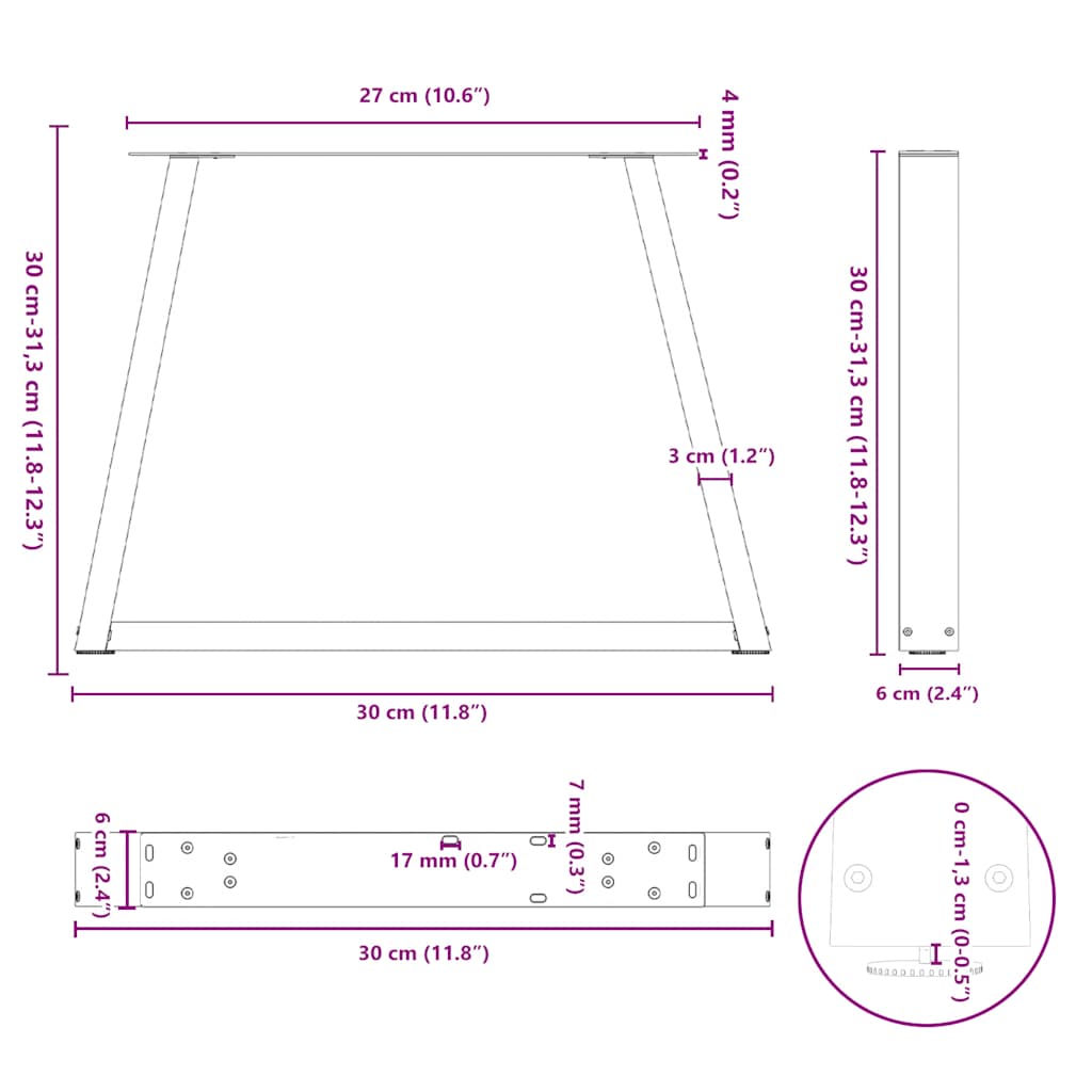 Picioare pentru masă în formă de V 2 buc Negru Oțel