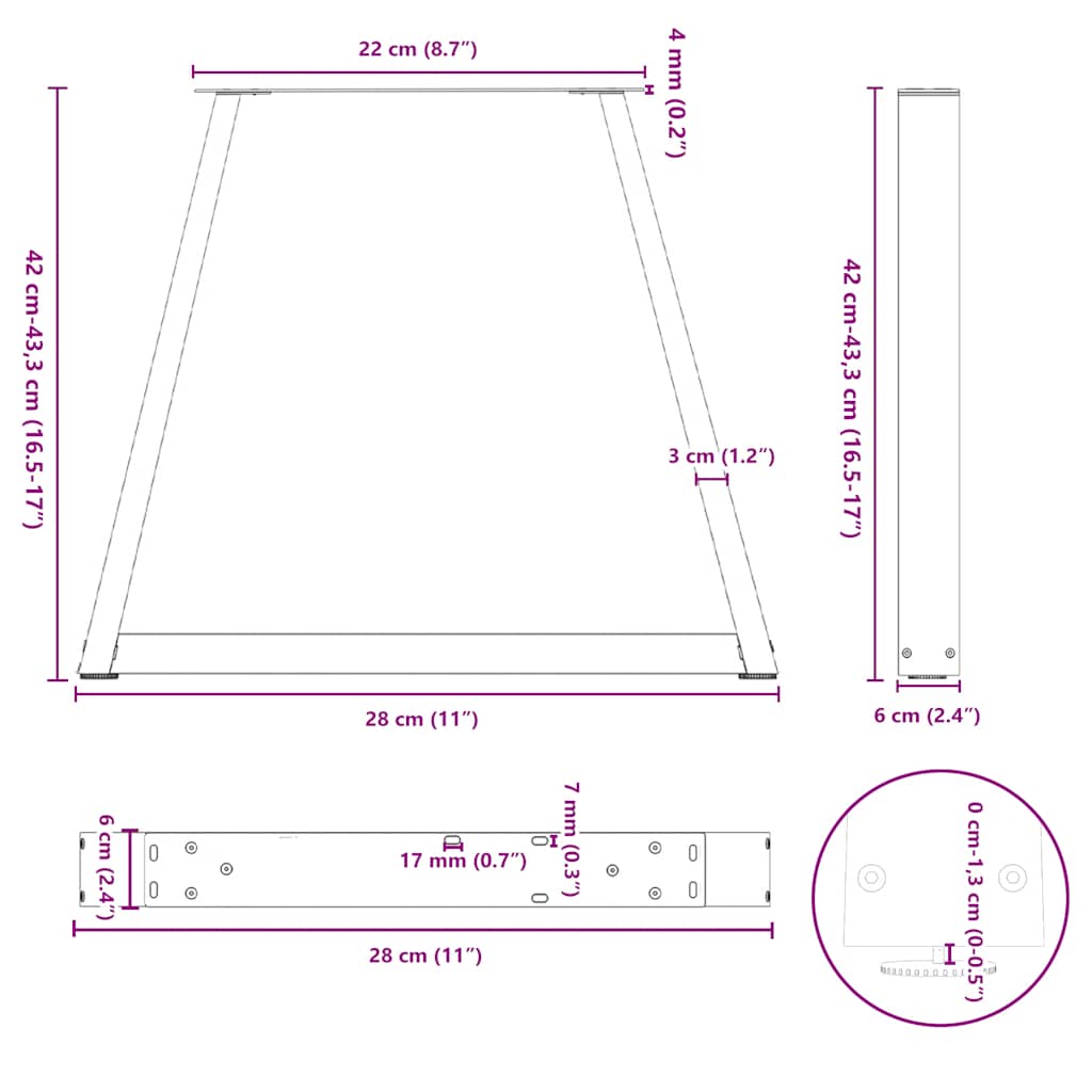 Picioare pentru masă în formă de V 2 buc Negru Oțel