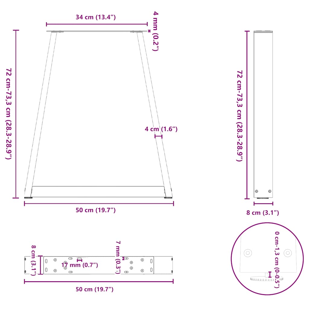 Picioare măsuță cafea în formă V 2 buc alb 50x(72-73) cm oțel