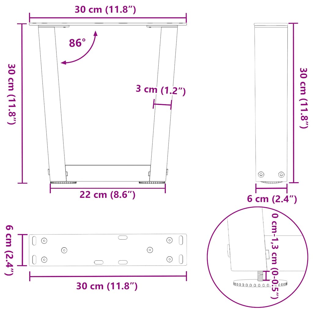 Picioare pentru masă în formă de V 2 buc Negru Oțel