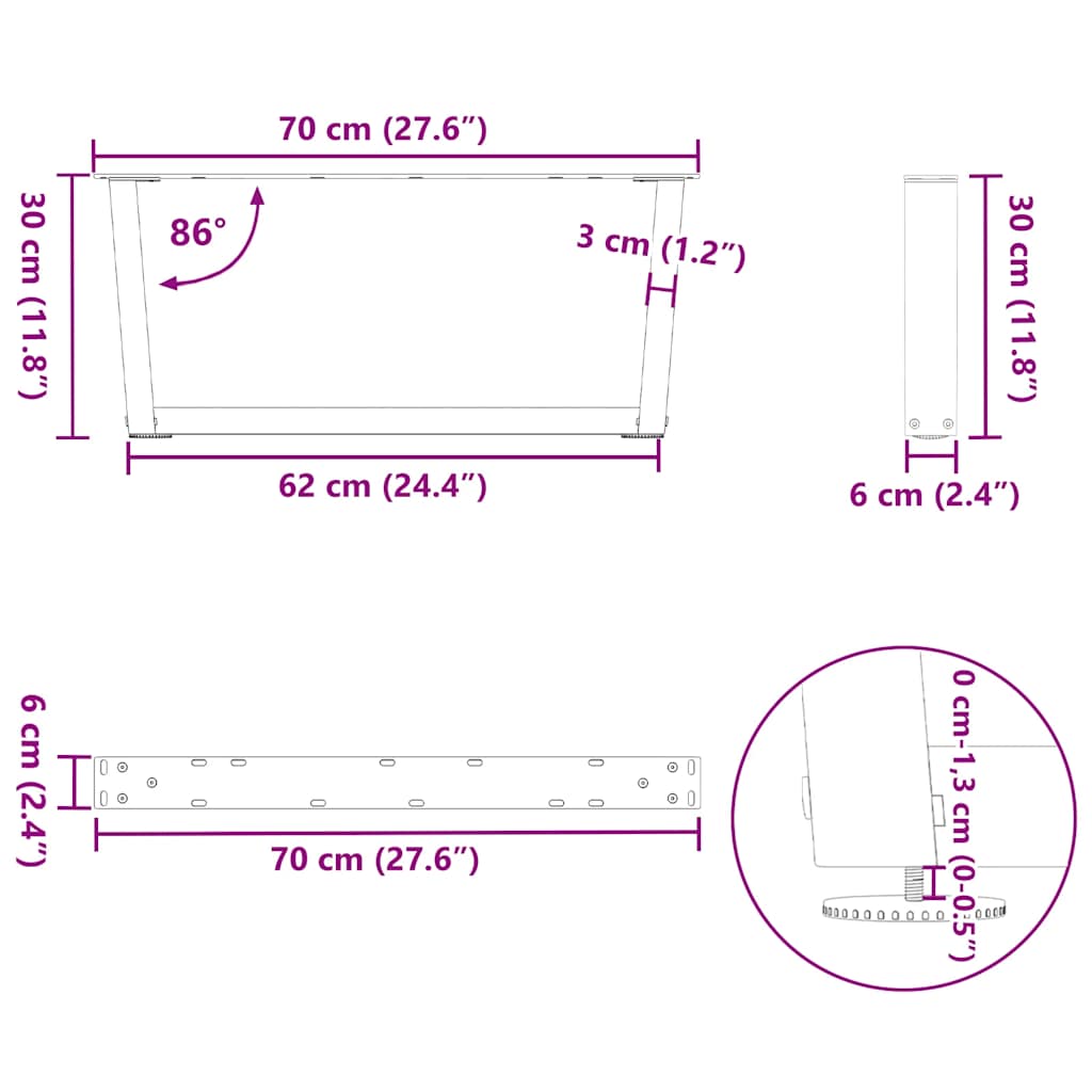 Picioare pentru masă în formă de V 2 buc Negru Oțel