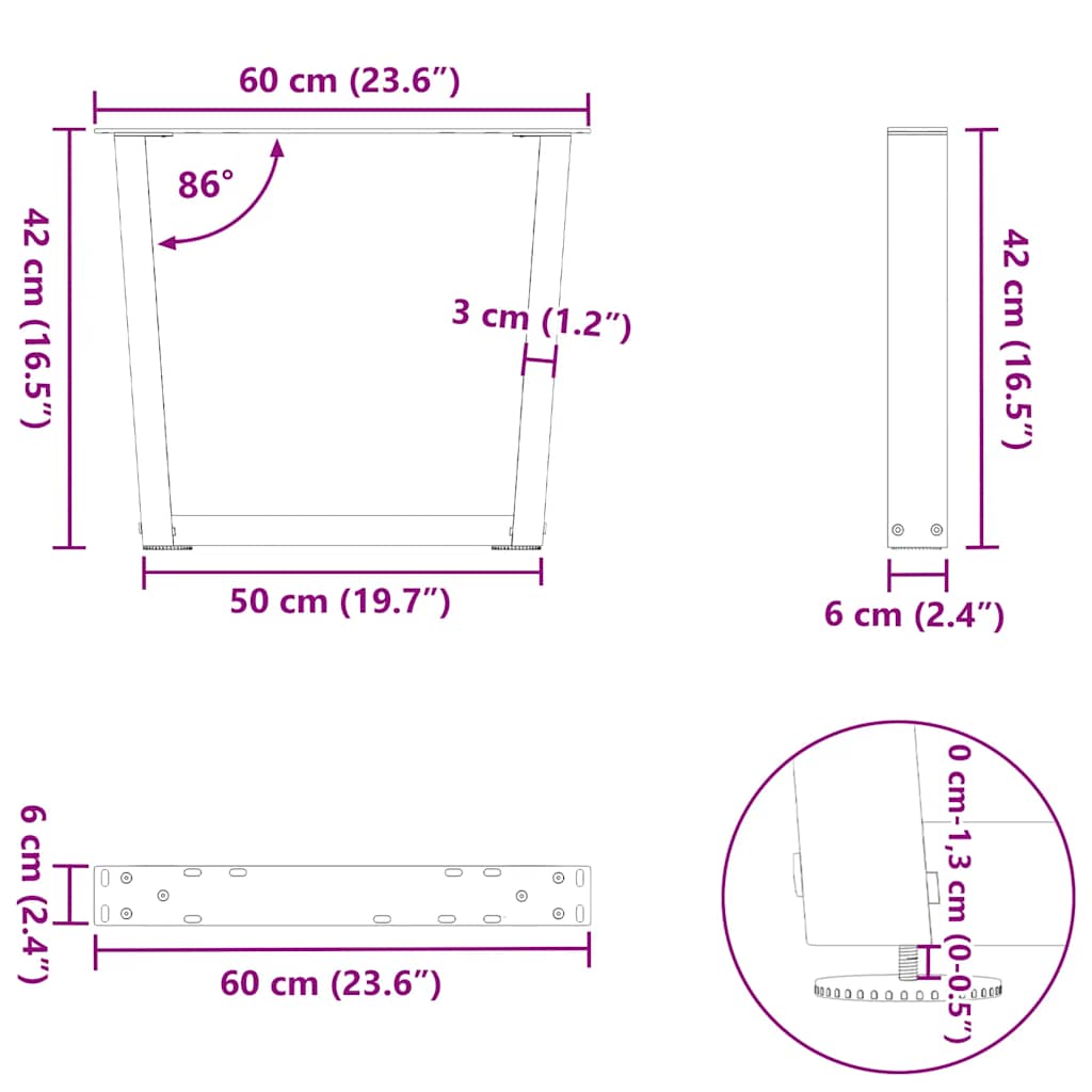 Picioare pentru masă în formă de V 2 buc Negru Oțel