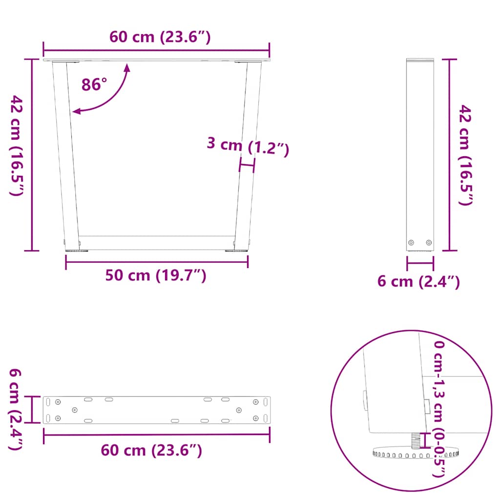 Picioare pentru masă în formă de V 2 buc alb oțel