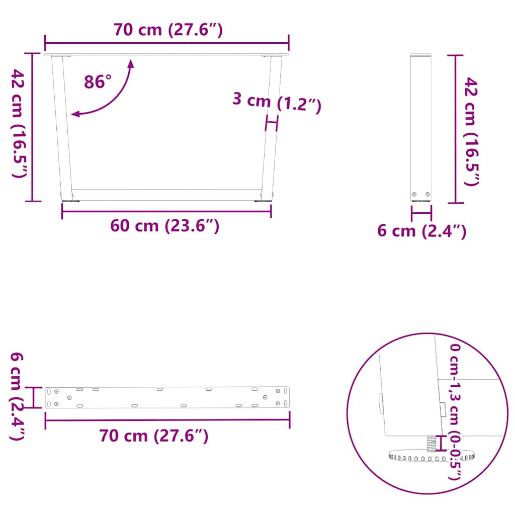 Picioare pentru masă în formă de V 2 buc Negru Oțel