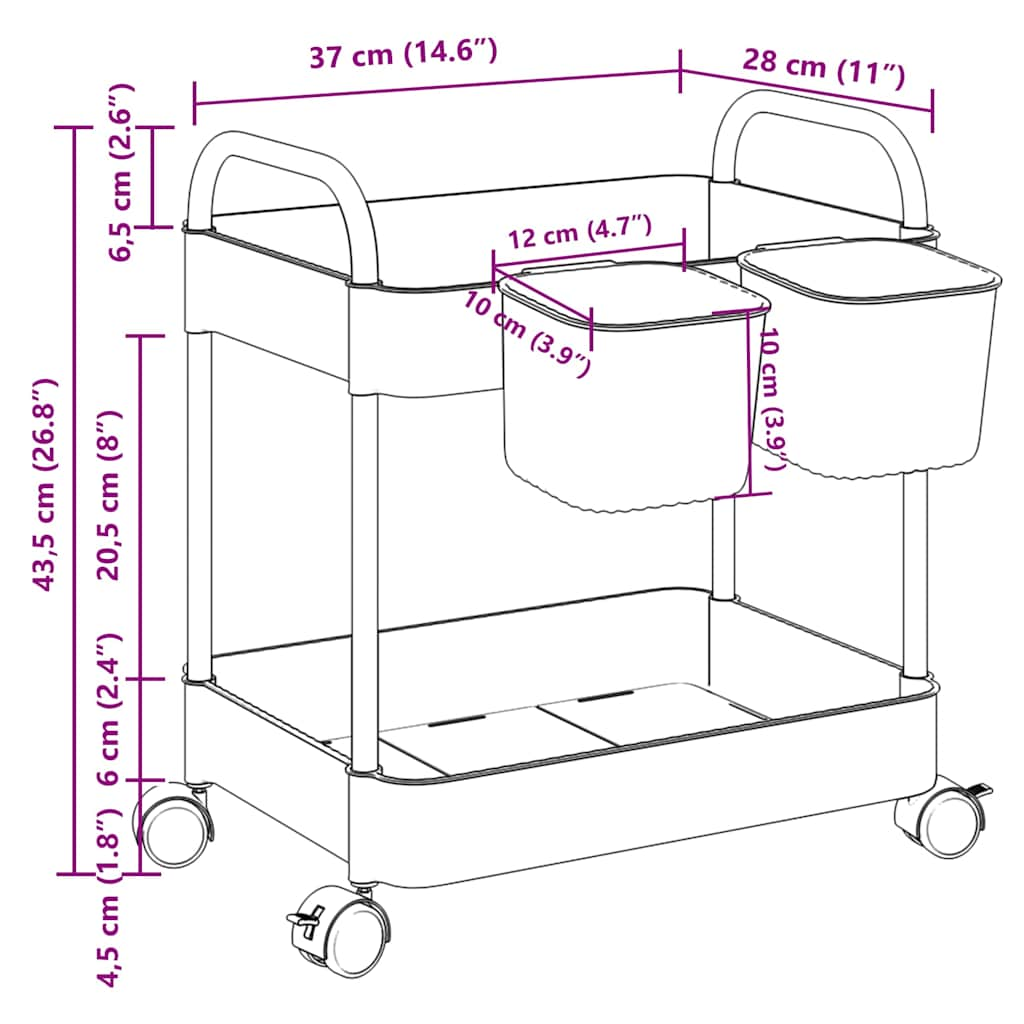 Cărucior de depozitare cu 2 niveluri transparent acrilic