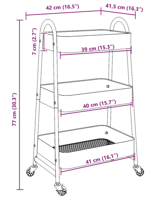 Încărcați imaginea în vizualizatorul Galerie, Cărucior de depozitare 3 niveluri negru 42x41,5x77 cm oțel
