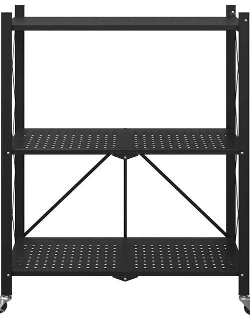 Загрузите изображение в средство просмотра галереи, Raft de depozitare pe roți negru 71x34x88 cm oțel
