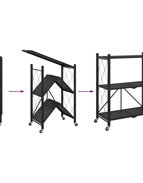 Загрузите изображение в средство просмотра галереи, Raft de depozitare pe roți negru 71x34x88 cm oțel
