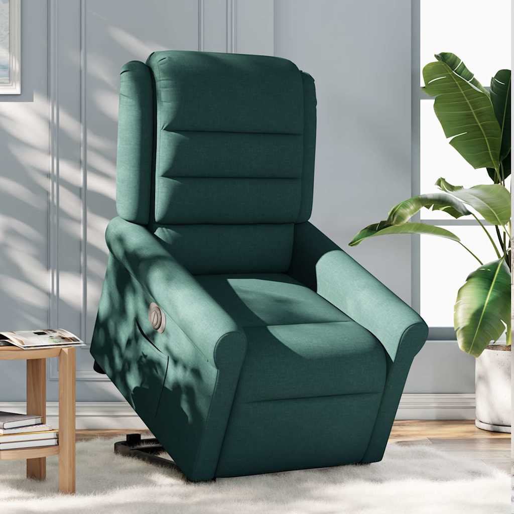 Fotoliu electric rabatabil cu ridicare, verde închis, textil