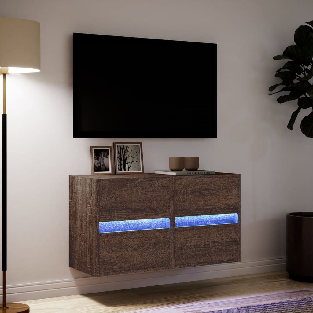 Comodă TV de perete cu LED, 2 buc. stejar maro, 41x31x45 cm