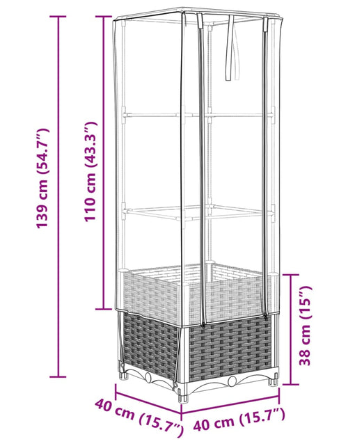 Încărcați imaginea în vizualizatorul Galerie, Strat înălțat cu husă de seră, aspect ratan, 40x40x139 cm
