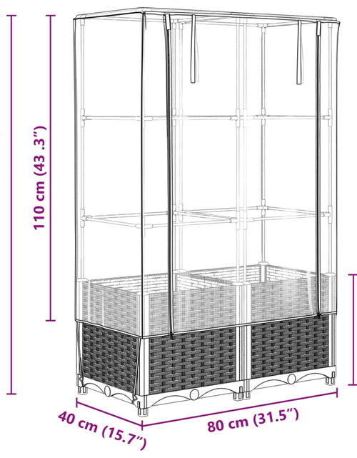 Încărcați imaginea în vizualizatorul Galerie, Strat înălțat cu husă de seră, aspect ratan, 80x40x138 cm
