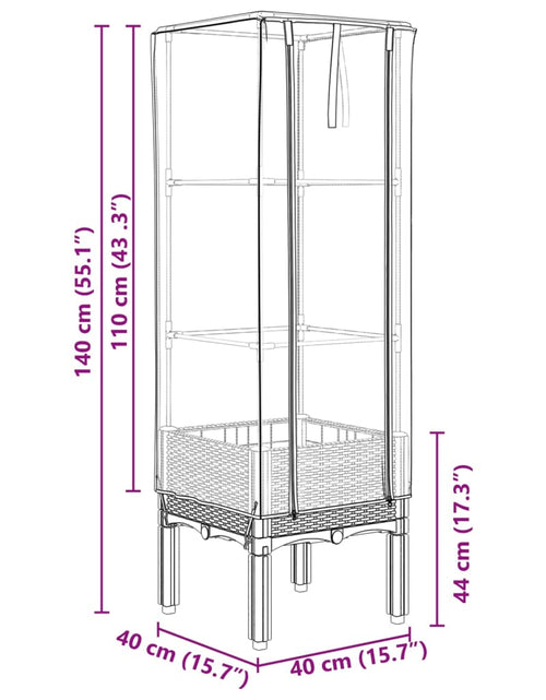 Încărcați imaginea în vizualizatorul Galerie, Strat înălțat cu husă de seră, aspect ratan, 40x40x140 cm
