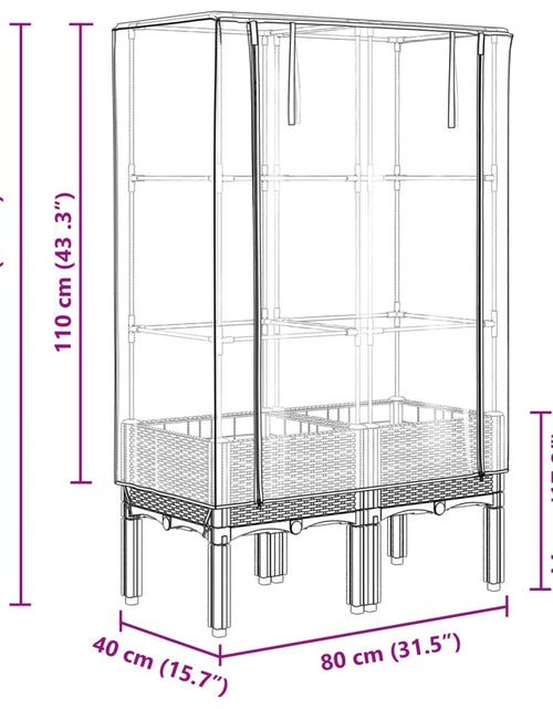 Încărcați imaginea în vizualizatorul Galerie, Strat înălțat cu husă de seră, aspect ratan, 80x40x140 cm
