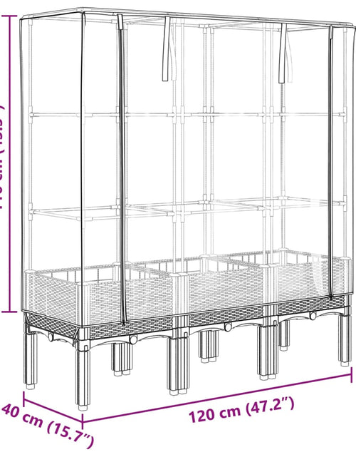 Încărcați imaginea în vizualizatorul Galerie, Strat înălțat cu husă de seră, aspect ratan, 120x40x140 cm
