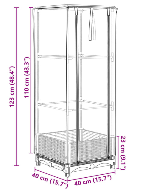 Загрузите изображение в средство просмотра галереи, Strat înălțat cu husă de seră, aspect ratan, 40x40x123 cm
