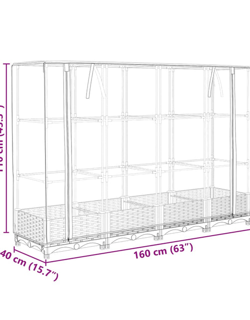 Загрузите изображение в средство просмотра галереи, Strat înălțat cu husă de seră, aspect ratan, 160x40x123 cm
