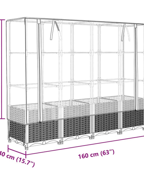 Încărcați imaginea în vizualizatorul Galerie, Strat înălțat cu husă de seră, aspect ratan, 160x40x138 cm

