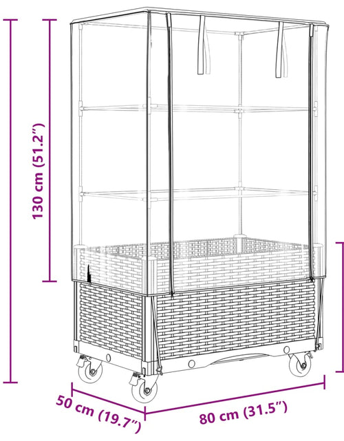 Încărcați imaginea în vizualizatorul Galerie, Strat înălțat cu husă și roți, aspect ratan, 80x50x182 cm

