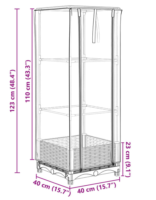 Загрузите изображение в средство просмотра галереи, Strat înălțat cu husă de seră, aspect ratan, 40x40x123 cm
