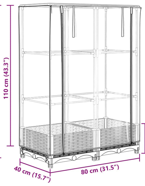 Încărcați imaginea în vizualizatorul Galerie, Strat înălțat cu husă de seră, aspect ratan, 80x40x123 cm
