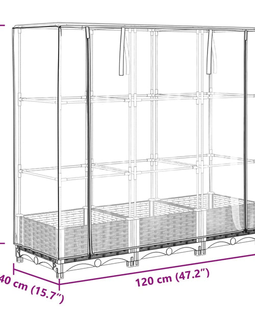 Încărcați imaginea în vizualizatorul Galerie, Strat înălțat cu husă de seră, aspect ratan, 120x40x123 cm
