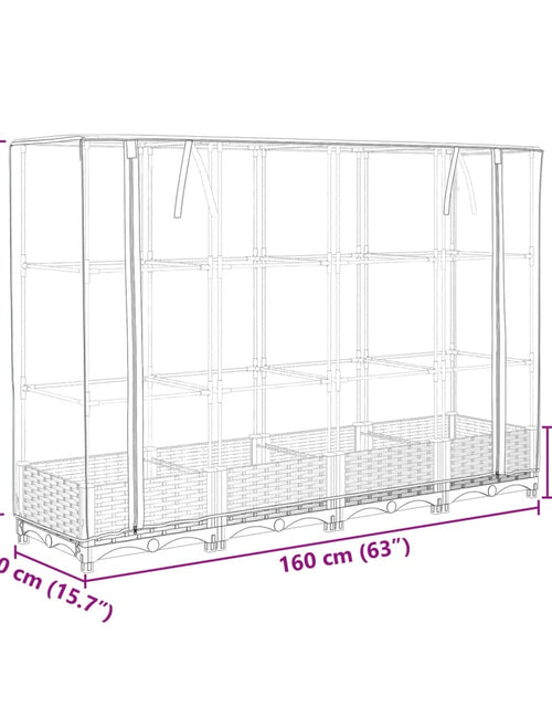 Încărcați imaginea în vizualizatorul Galerie, Strat înălțat cu husă de seră, aspect ratan, 160x40x123 cm
