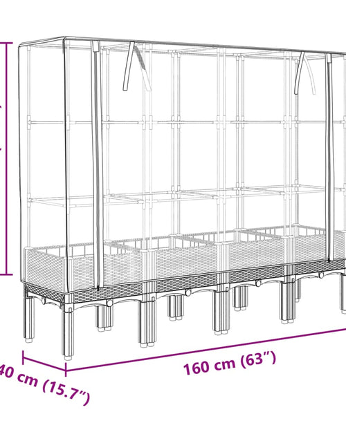 Загрузите изображение в средство просмотра галереи, Strat înălțat cu husă de seră, aspect ratan, 160x40x140 cm
