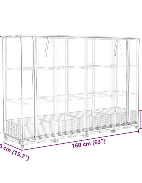 Загрузите изображение в средство просмотра галереи, Strat înălțat cu husă de seră, aspect ratan, 160x40x123 cm
