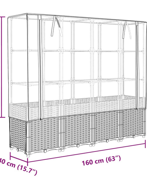 Încărcați imaginea în vizualizatorul Galerie, Strat înălțat cu husă de seră, aspect ratan, 160x40x153 cm
