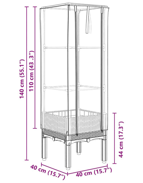 Загрузите изображение в средство просмотра галереи, Strat înălțat cu husă de seră, aspect ratan, 40x40x140 cm
