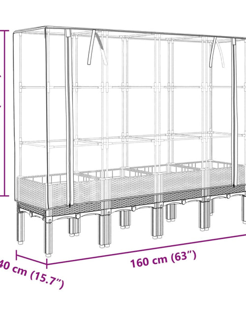 Загрузите изображение в средство просмотра галереи, Strat înălțat cu husă de seră, aspect ratan, 160x40x140 cm
