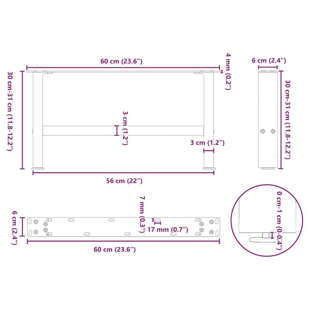 Picioare măsuță de cafea Negru 2 buc 30×60 cm Oțel